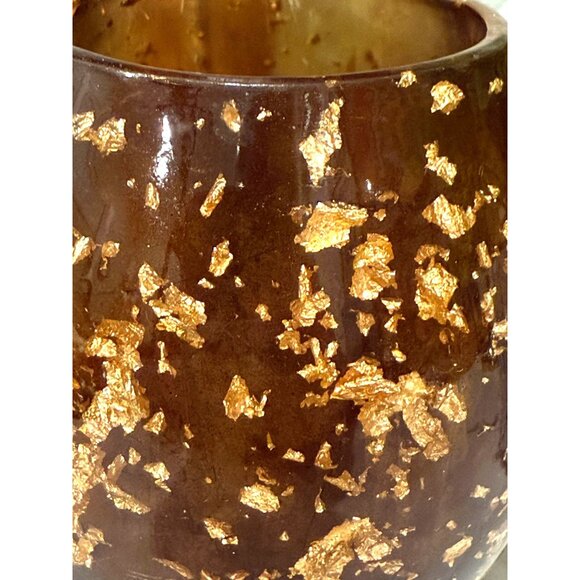 Nicole Miller MCM Style Brown With Gold Flakes Lucite Votive Candle Tea Light - Picture 4 of 5